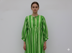 Vestido Boho Mini de Algodón 100% con Rayas Florales Verdes para Mujer, Hecho a Mano en India, Corte Regular, Casual, Verano - Product Image 2