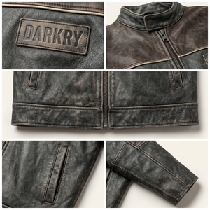 Distressed Vintage <b>Leather</b> <b>Jacket</b> <b>Brown</b> Charcoal Yoke <b>Mens</b> Custom Riding Coat Real Cowhide Outerwear Wholesale Factory Exporter - Product Image 6