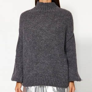 Suéter de punto grueso holgado y transpirable de talla grande para mujer 2024, jersey de cuello simulado con mangas largas para invierno - Product Image 4