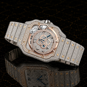Reloj de Lujo para Hombre, Dos Tonos, Oro Rosa y Plata, con Incrustaciones de Moissanita, Esfera Blanca, Completamente Cubierto de Diamantes, Estilo Hip Hop Personalizado - Product Image 3