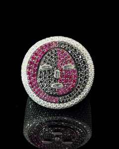 925 <b>Silver</b> Moissanite <b>Ring</b> Geometric Pave Gemstone Band Round Brilliant Cut Unisex Hiphop Jewelry for Wedding - Product Image 3