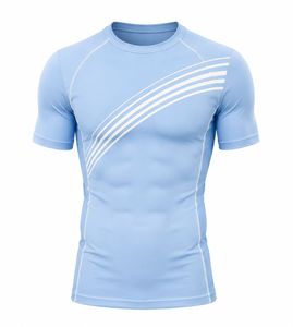 T-shirt de compression gris à manches courtes pour homme, séchage rapide, coupe ajustée, sportif, col rond, tricoté, uni, 180 grammes, respirant - Product Image 5