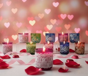 Commande en gros de bougies décoratives en cire de soja, pots en verre colorés, motifs imprimés à la main, parfumées, luxe, pour usage intérieur, pour Noël. - Product Image 1