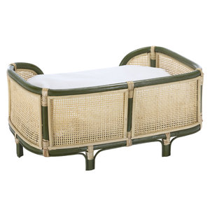 Nordic Rattan Cane <b>Dog</b> <b>Bed</b> Frame Green <b>Wood</b> Trim Rectangular Pet Sofa Lounge <b>Bed</b> With Cushion Factory Wholesale Pet Supplies - Product Image 2