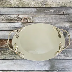 Bandeja Decorativa Redonda de Cerámica Dorada Moderna, Ecológica, Estilo Americano, para Recepción de Bodas, Celebración de Aniversarios, Eventos - Product Image 4