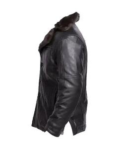 Veste en cuir véritable vintage pour homme, doublure en fourrure épaisse, col rabattable, fermeture éclair, coupe-vent, manteau d'hiver - Product Image 3
