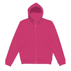 Sudadera con Capucha y Cierre de Cremallera Unisex Rosa, Color Sólido, Informal, de Felpa, Corte Regular, para Otoño, 100% Algodón, Diseño Tejido - Product Image 1