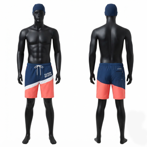 Premium 120 GSM Lightweight <b>Stretch</b> Polyester Microfiber <b>Swim</b> Wear <b>Shorts</b> Navy Coral White Quick Dry Breathable Custom Logo Men - Product Image 1