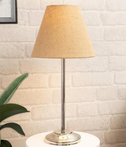 Modern Stainless Steel Table Lamp with Beige Fabric Empire Shade Warm White LED <b>Light</b> for Bedroom Decorative <b>Lighting</b> - Product Image 1