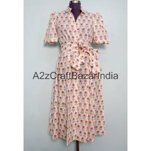 ชุดเดรสคังกูร่าดีไซน์ใหม่สวยงามสำหรับผู้หญิง แขนสั้น คอวี ผ้าฝ้าย 100% พิมพ์ลายดอกไม้ ระบายอากาศได้ดี สวมใส่สบาย เหมาะสำหรับใส่ทำงาน - Product Image 1