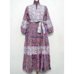 Vestidos Maxi Casuales Bohemios Elegantes, 100% Algodón Puro, Transpirables, Manga Corta, Cuello en V, Estampado Floral, Corte Holgado, Todas las Tallas - Product Image 3