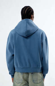 Wholesale Custom <b>Slate</b> Blue LA Raw Applique Full Zip Unisex Hoodie Breathable Cotton Blended Streetwear Distrust Hoodie For Men - Product Image 2