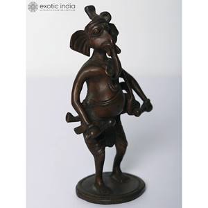 รูปปั้นพระพุทธรูปพระพิฆเนศขนาด6นิ้วทำด้วยมือศิลปะประติมากรรมทองเหลืองอินเดีย - Product Image 4