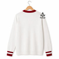 Cardigan d'hiver en acrylique grec pour femmes, style vintage personnalisé, brodé, à bouton unique, rouge et blanc, pour la franc-maçonnerie et les confréries.