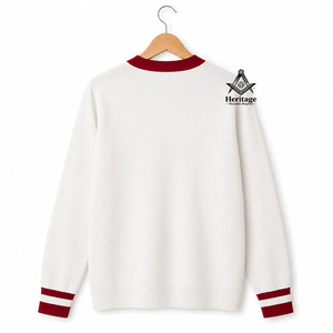 Cárdigan Masónico Griego de Acrílico para Invierno, Bordado, Estilo Vintage Personalizado, con un Solo Botón, Rojo y Blanco, para Mujer - Product Image 3