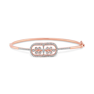 Openwork Tree Leaf Oval Station Diamond <b>Bangle</b> <b>Bracelet</b> - Product Image 2