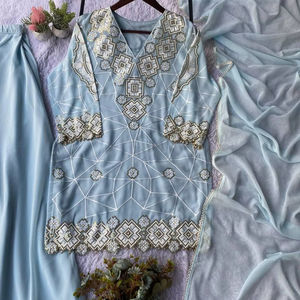 ชุดเดรสปาลาซโซผ้าจอร์เจตต์ลายกระจก งานปักลายพิเศษสำหรับเทศกาลอีด  สินค้ามาใหม่ ราคาขายส่ง - Product Image 1