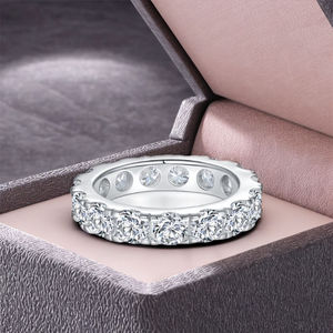 Timeless Gold Plated 925 Sterling <b>Silver</b> Moissanite <b>Eternity</b> <b>Ring</b> for Women Luxury Wedding Jewelry Gift - Product Image 1