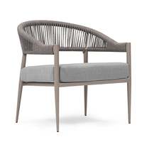 Fauteuil de salon moderne en corde avec dossier à lattes, assise rembourrée, pieds en bois, design ergonomique, fauteuil de détente pour la maison