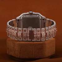 Montre de luxe carrée à quartz, incrustée de moissanite argentée, cadran analogique en verre, fermoir bijou unisexe, boîtier 30 mm, bracelet 20 cm, étanche
