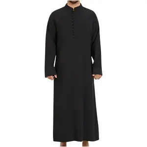 Robes amples musulmanes pour hommes, vêtements islamiques, robes longues vintage, manches longues, col montant, Jubba Thobe - Product Image 1