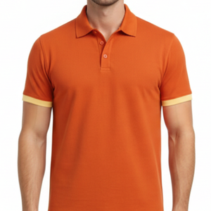 Polo de Hombre OEM Naranja Brillante con Ribete Amarillo en las Mangas, Manga Corta, Estilo Casual de Verano - Product Image 2