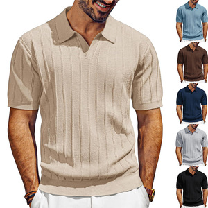 Camiseta de Punto Acanalado para Hombre, Manga Corta, Cuello en V, Frente Liso, Logotipo Personalizado, Cómoda, Informal, para Golf - Product Image 4