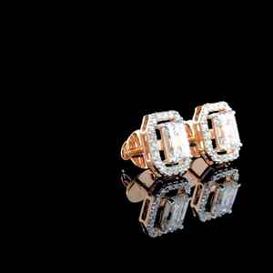 1.01CT <b>Emerald</b> Cut Lab Grown Diamond <b>Stud</b> Earrings 14K Solid Gold Engagement Bridal Gift for Girlfriend Moissanite Look Jewelry - Product Image 2