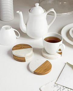 Marble & Wood Round <b>Coasters</b> Elegant Handmade Table Protection - Product Image 5