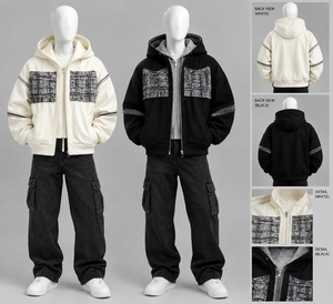 เสื้อฮู้ดซิปผู้ชายทรงโอเวอร์ไซส์ ดีไซน์เรียบง่าย สไตล์วินเทจ ผ้าฝ้าย 100% กันลม ระบายอากาศได้ดี แขนปกติ สีดำ สีขาว สำหรับฤดูใบไม้ร่วง - Product Image 2