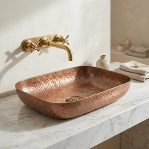 Évier en cuivre martelé artisanal, lavabo sur pied contemporain pour salle de bain, lavabo en cuivre fait main, évier de luxe moderne pour meuble-lavabo - Product Image 4
