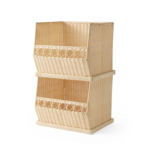 Natural Rattan Stackable Storage Bins <b>Square</b> Design Kids Room Organizer Sustainable <b>Basket</b> Set Wholesale Bulk Supplier Factory - Product Image 1