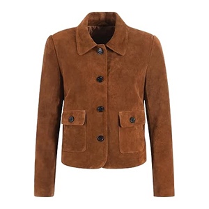 Custom 100% Genuine <b>Suede</b> Leather Women’s Cropped Blazer <b>Jacket</b> Tan Button Front Classic Collar Casual Formal Leather Coat Bulk - Product Image 1