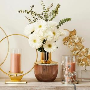 เชิงเทียนโลหะทรงกลมสีทองทันสมัยพร้อมปลอกแก้วทรงเรขาคณิตสำหรับงานแต่งงานในตะวันออกกลาง - Product Image 4