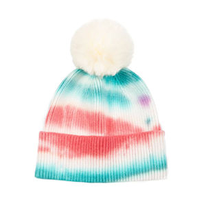 Bonnet d'hiver chaud 100 % acrylique de haute qualité avec revers, motif tie-dye, lettres de dessin animé et points côtelés, collection Plage 2026 - Product Image 5