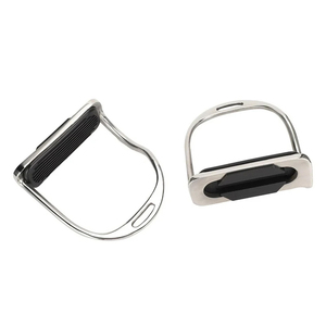 Estribos de acero inoxidable con almohadilla de goma negra, equipo de equitación, estribos metálicos duraderos para montar a caballo - Product Image 3