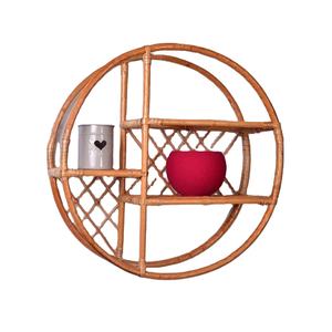 Multi Tier Circle Rattan <b>wall</b>-<b>mounted</b> <b>shelf</b> Natural Bamboo Grid Floating Rack Living Room Bedroom Decorative Hanging Storage Hol - Product Image 1