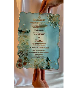 Elegant Sky Blue Epoxy Resin <b>Wedding</b> <b>card</b> Best Quality Top Demanding Elegant Pearl Design & Resin <b>Wedding</b> <b>Card</b> At Nice price - Product Image 1