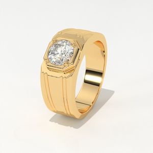 Bague signet octogonale biseautée pour homme en or 14 carats avec diamant de laboratoire moderniste chanfreiné Aarinya - Product Image 4