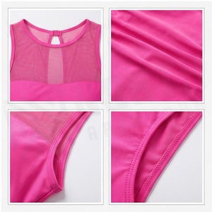 Women High Neck One Piece Swimsuit Solid Pink Mesh Panel Stretch Bodysuit Regular Fit High Waist Swimwear - Product Image 4