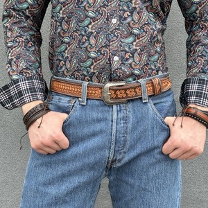 Genuine Leather <b>Belt</b> Cow Hide Braided Western <b>Buckle</b> <b>Silver</b> Pin Casual Style Durable 2.5 Inches Width - Product Image 1