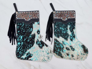 Chaussette de Noël en cuir de vachette métallisé, décorée à la main, couleur turquoise, pour la cheminée, décoration de fête, sac cadeau - Product Image 5