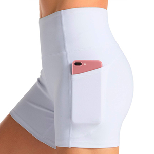 <b>Women</b> white High Waist Printed Workout <b>Shorts</b> With Pockets Breathable Elastic Waist Sporty Style Knitted Spandex Polyester <b>Short</b> - Product Image 4