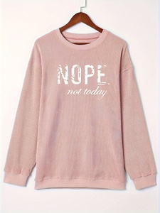 Sudadera tipo túnica de manga larga rosa empolvado para mujer, estilo oversize casual con estampado de letras 'Nope Not Today' - Product Image 3
