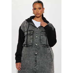 Women's Breathable Winter <b>Sherpa</b> <b>Lined</b> Long Denim <b>Jacket</b> Vintage Button Down Distressed Coat Custom Outerwear - Product Image 5
