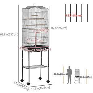 62 \ "Zwarte Rollende Vogelkooivink Voor Huisdieren Met Opbergplank En Wielen Voor Kaketoehuisspel - Product Image 2