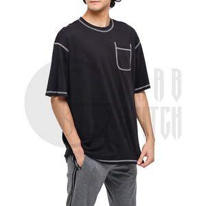 เสื้อยืดผู้ชายทรงปกติ ผ้าฝ้าย 100% มีกระเป๋าแต่งขอบตัดสี โทนสีพื้น สไตล์ลำลอง คอกลม แขนสั้น ผ้าถัก ย้อมสีพื้น สไตล์ไฮสตรีท - Product Image 5