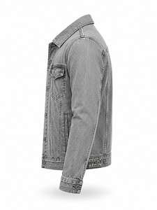 Chaqueta de Mezclilla Gris para Hombre con Logotipo Personalizado, Cierre de Botones, Corte Regular, Estilo Casual Lavado a la Piedra, para Otoño, 100% Algodón Tejido - Product Image 2