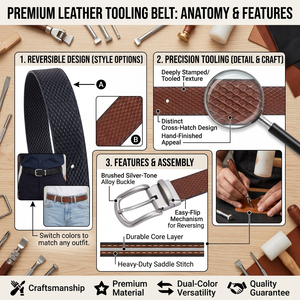 Ceinture en cuir marron et noir avec motifs décoratifs en relief, idéale pour les accessoires de mode western. - Product Image 6