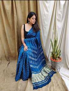 Elegante Saree de Seda con Estampado Bandhani |   Diseño Colorido Tie-Dye |   Ropa Étnica India para Fiestas |   Protección Solar de Secado Rápido |   Casual para Festivales - Product Image 4